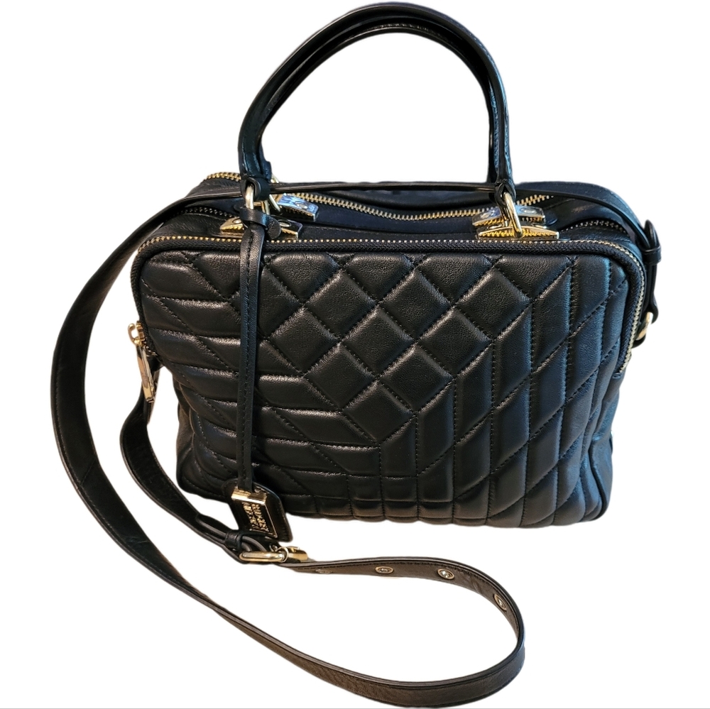 Badgley Mischka  Black Quilted Side Studs Leather Crossbody Bag. EUC!!!